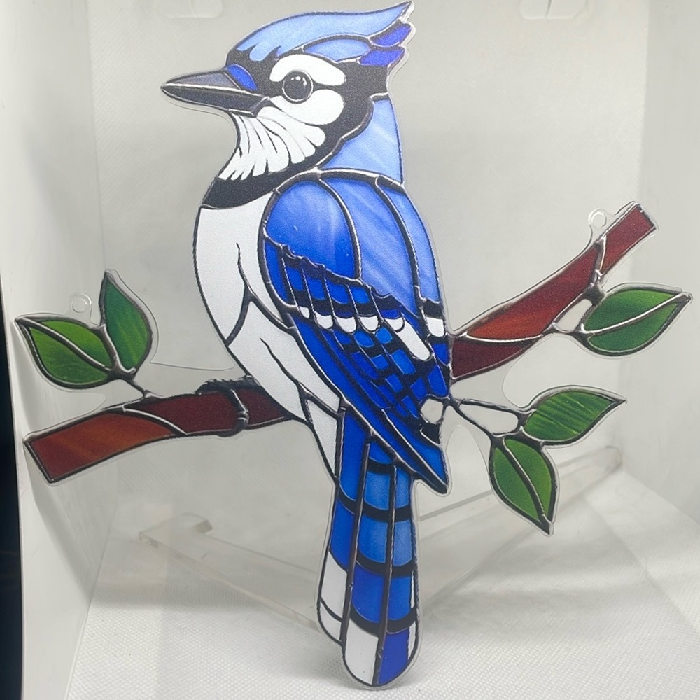 Suncatcher Acrylic Blue Jay Bird Decoration Window Home Cottage Decor New